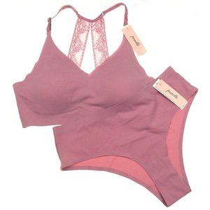 Pearlle Pink Bra Bikini Panties Set Small Pullover Seemless Padded Lace Wirefree